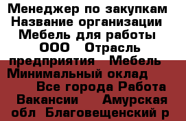 Менеджер по закупкам › Название организации ­ Мебель для работы, ООО › Отрасль предприятия ­ Мебель › Минимальный оклад ­ 15 000 - Все города Работа » Вакансии   . Амурская обл.,Благовещенский р-н